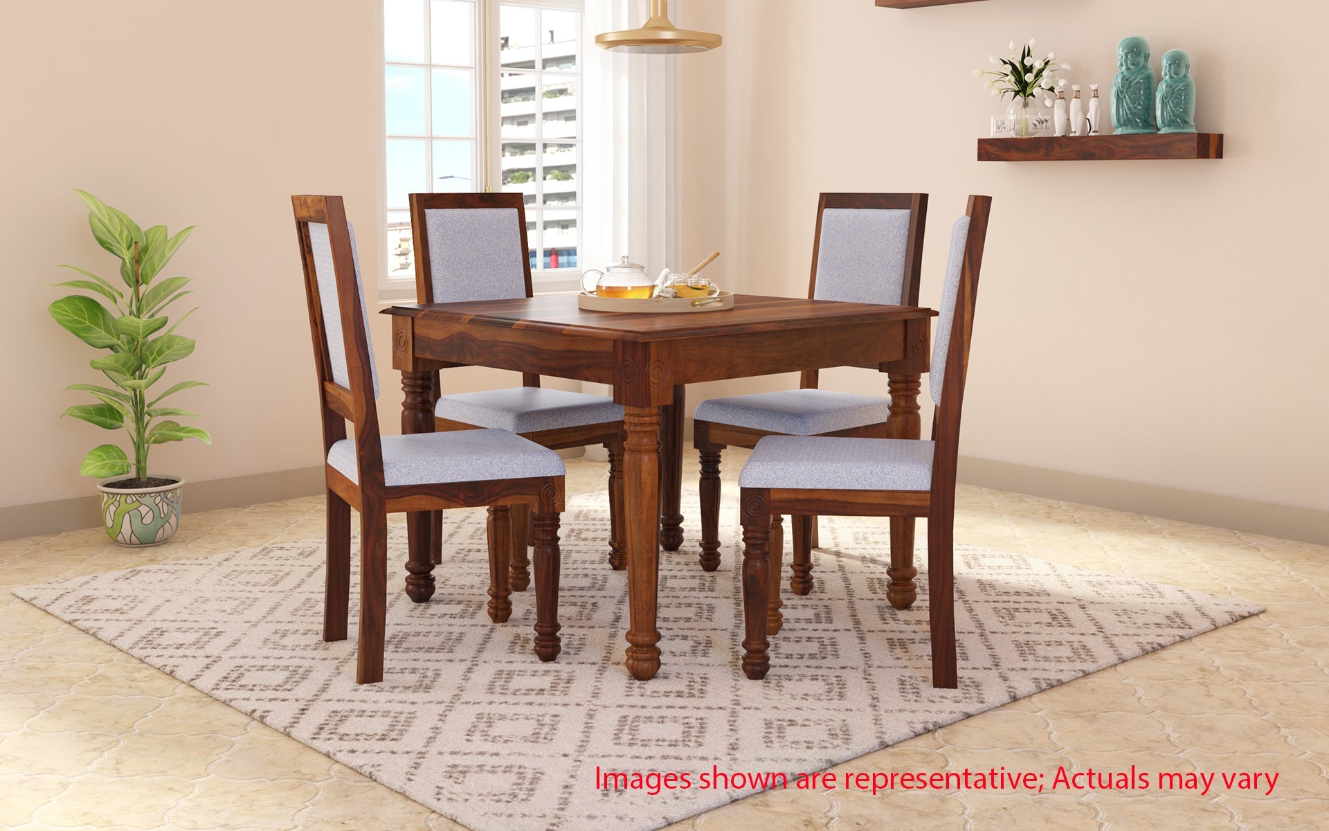 Solid sheesham Wood 4 Seater Dining Table Set - INDDS116 – Bonito Studio