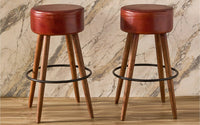 Wooden Havana Leather Bar Stool Chair