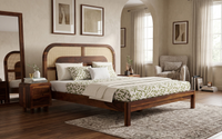 Cane Elegance Queen Bed - Minimalist Design in Solid Sheesham Wood
