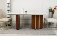 Roswell Composite Marble 6 Seater Dining Table in Dark & Gold Walnut Finish