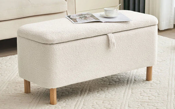 Daya Bright White Boucle Storage Ottoman