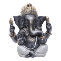 Crown Blessing Ganesha Decorative Showpiece - Metallic Grey, 12.3cm