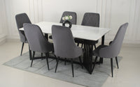 Allendale 6 Seater White Marble Gold Finish Dining Table Set
