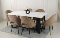 Allendale 6 Seater White Marble Gold Finish Dining Table Set
