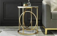White Round End Table With Marble Top