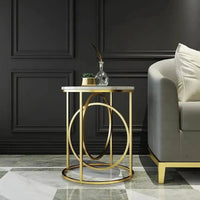 White Round End Table With Marble Top
