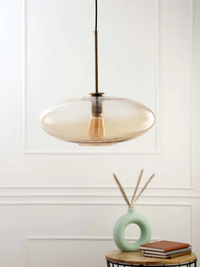Modern Elliptical Amber Glass Pendant Light