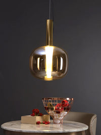 Modern Amber Glass Globe Led Pendant Light